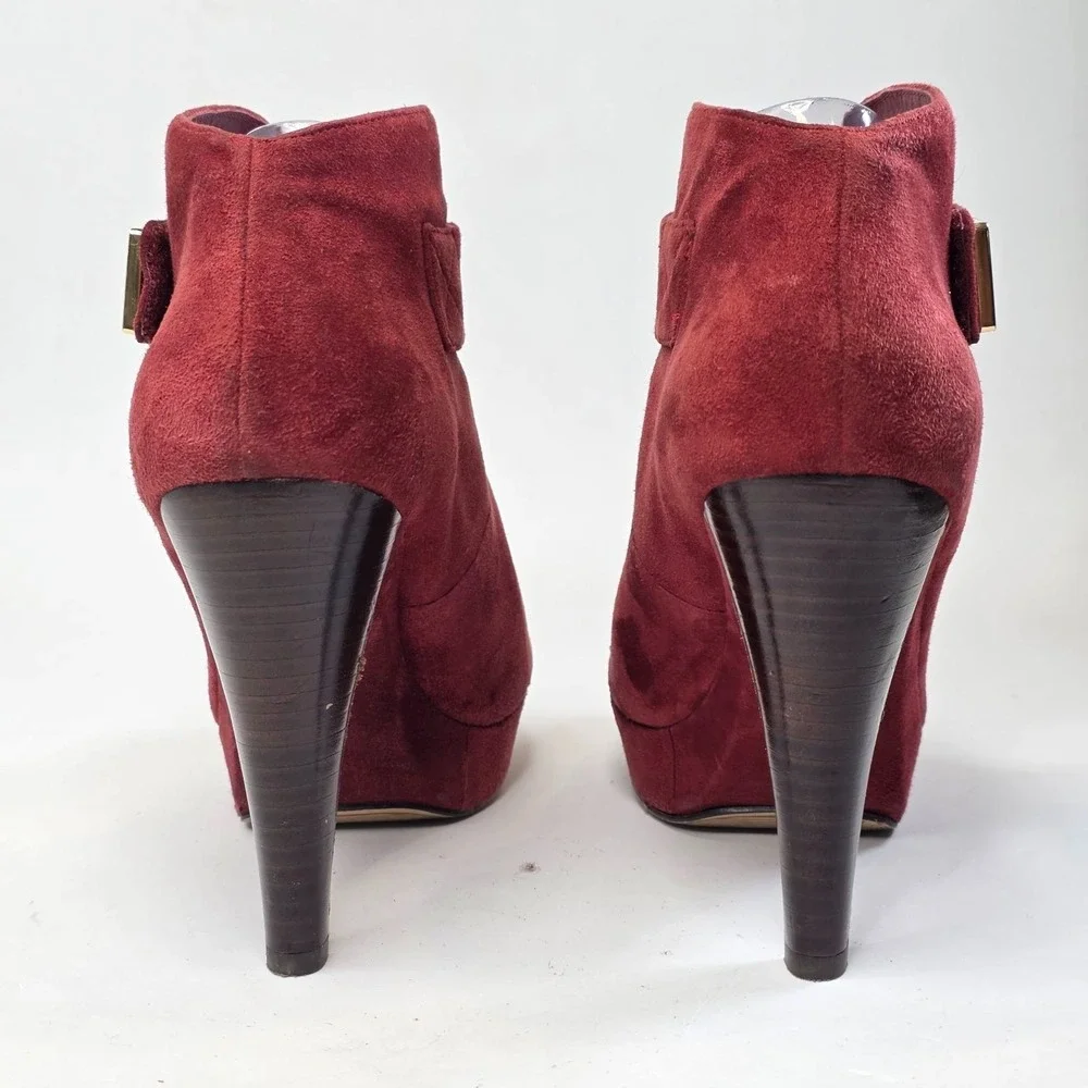 Michael Kors Devenport Bootie Womens Size 9.5 Burgundy Suede Shoes Heels Sandals